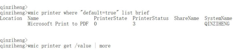 wmic printer获取默认打印机