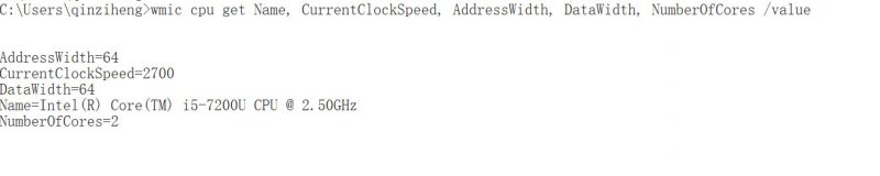 windows wmic命令查看Cpu位数，核数，频率